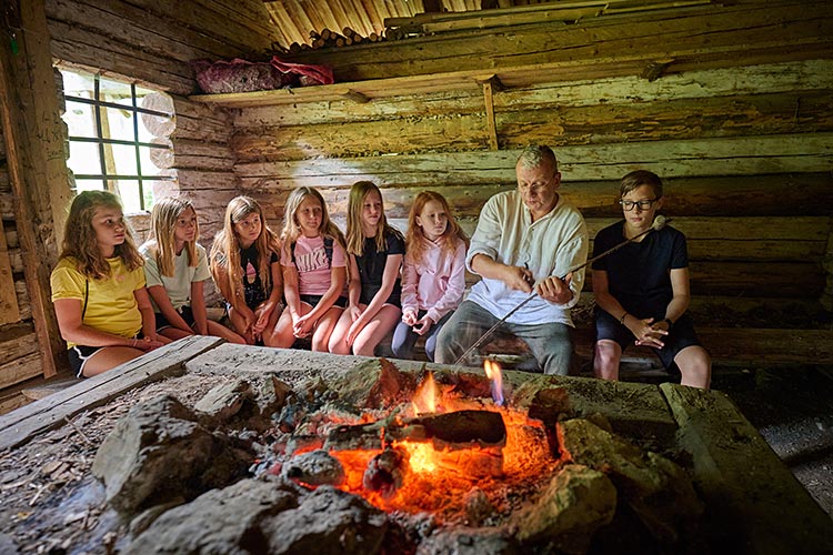 Children by the fireplace